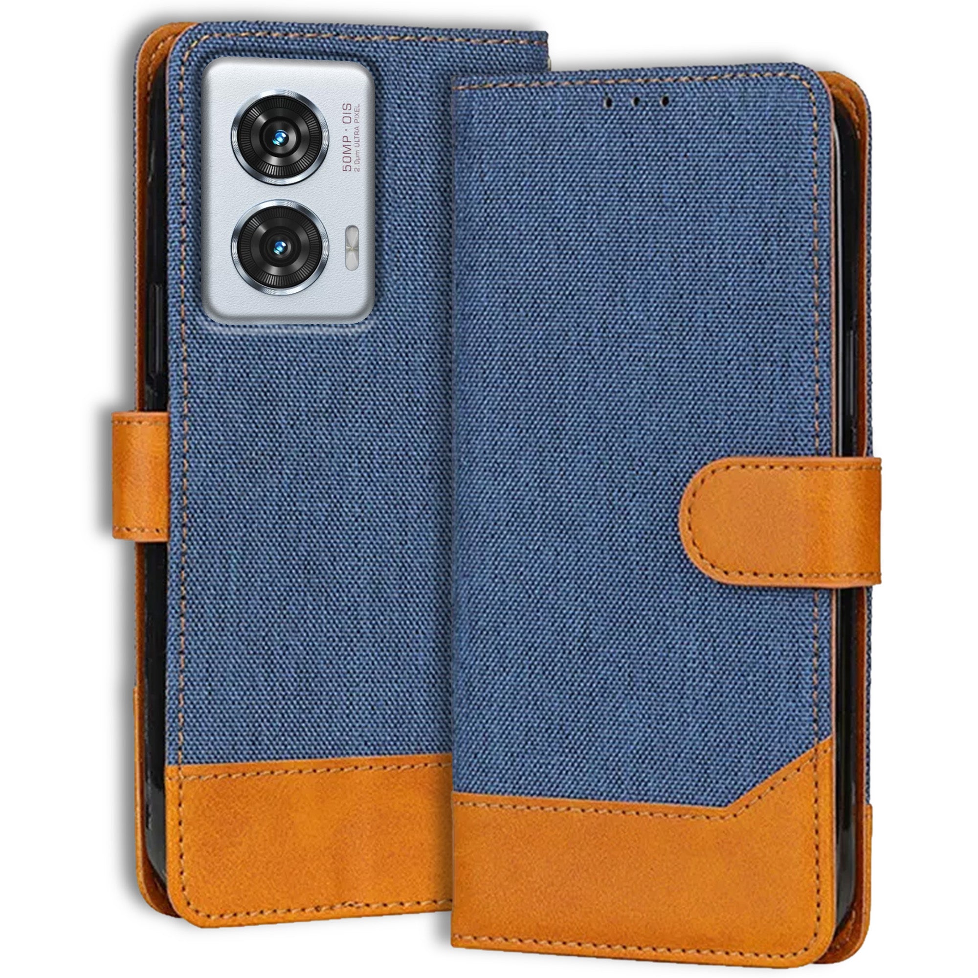 Accesorios Moto Edge 50 Fusion denim flip cover – Blue – Image 1 #color_blue
