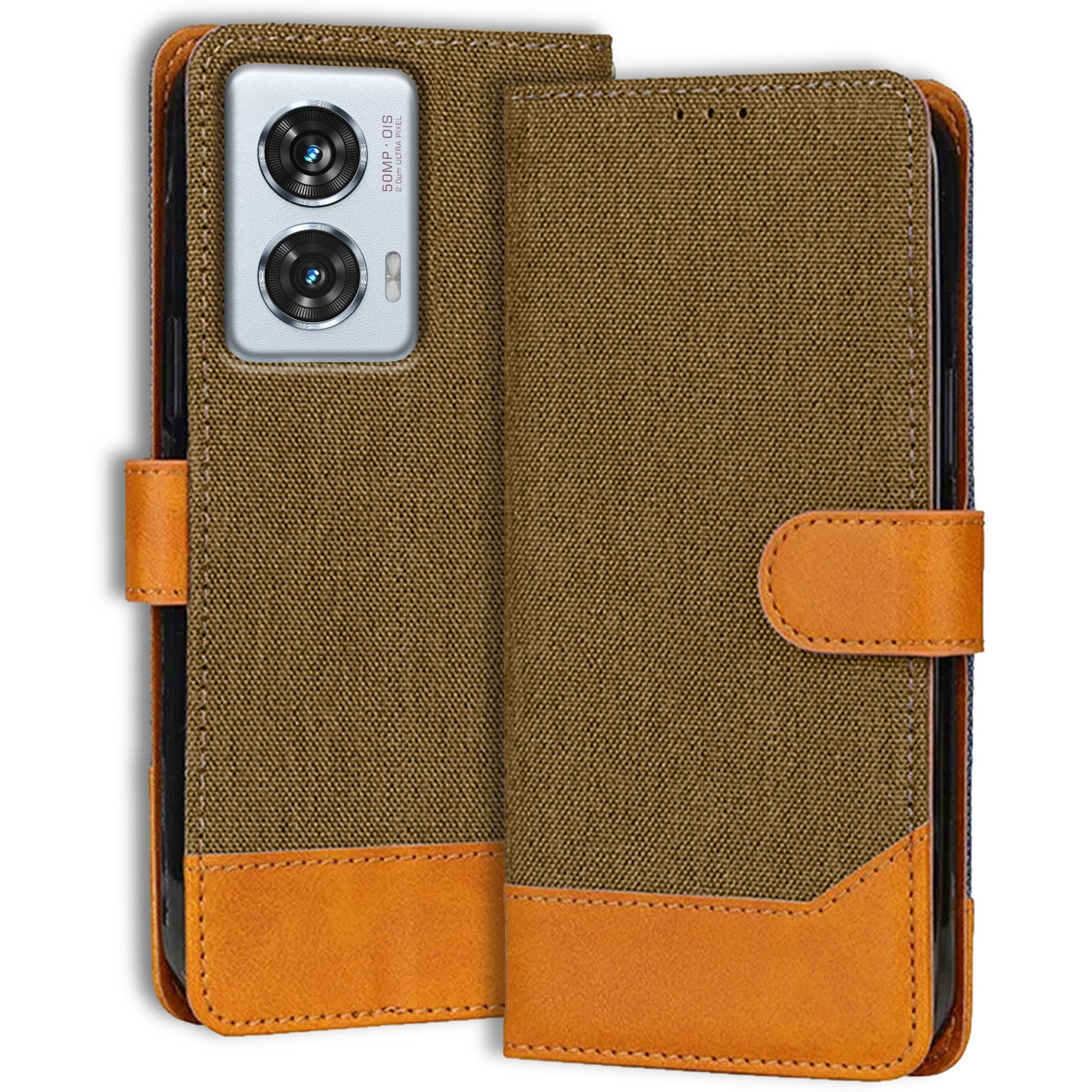 Accesorios Moto Edge 50 Fusion denim flip cover – Dark Brown – Image 1 #color_dark brown