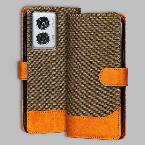 Moto Edge 50 Fusion Flip Cover — Denim, Walnut Brown after a year of daily use
