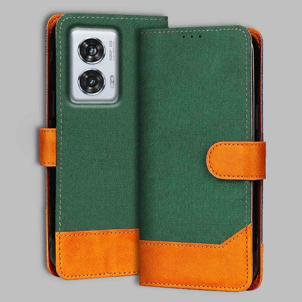 Moto Edge 50 Fusion Flip Cover — Chambray, Forest Green after a year of daily use