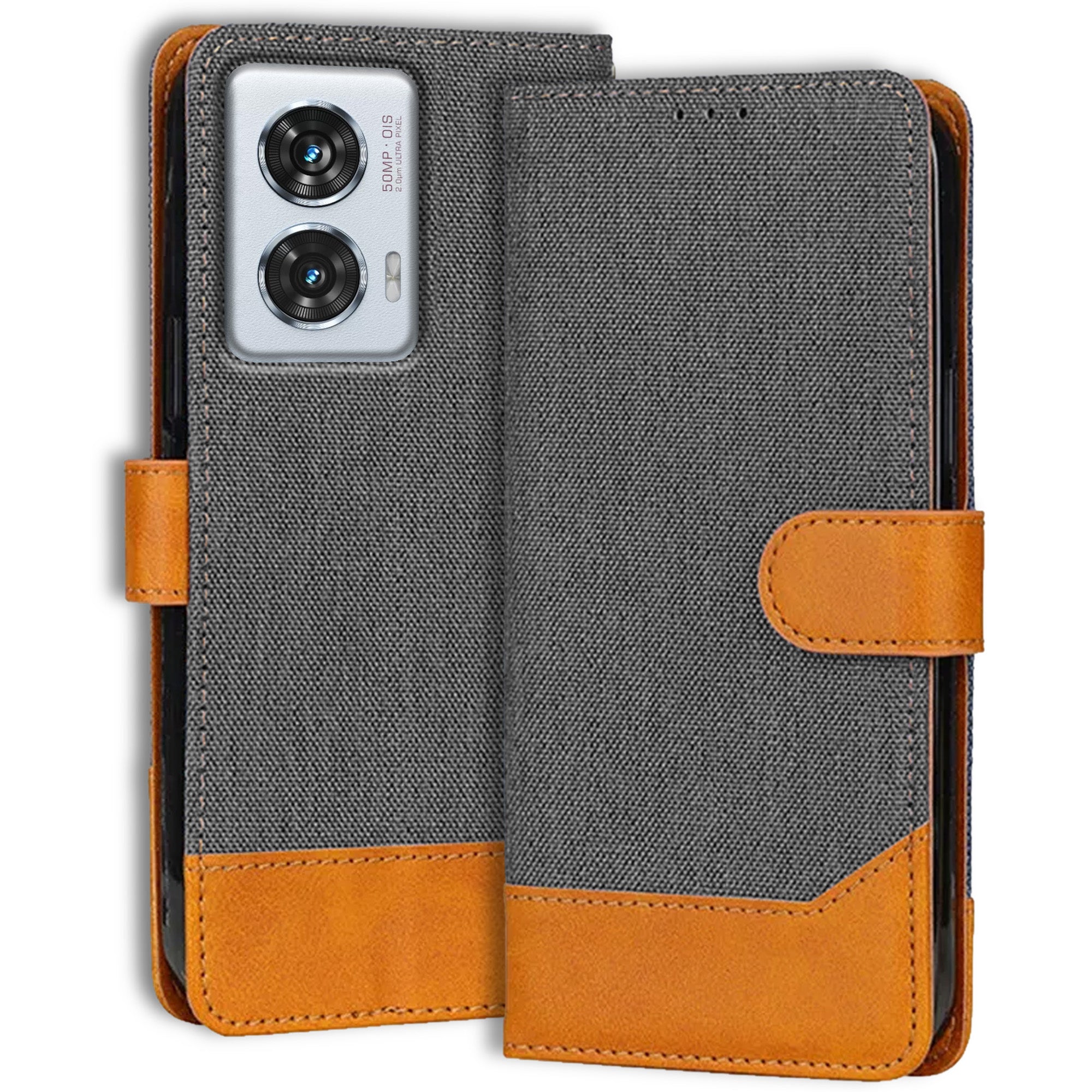 Accesorios Moto Edge 50 Fusion denim flip cover – Grey – Image 1 #color_grey