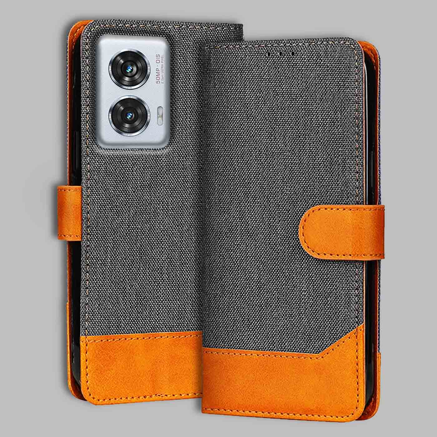 Accesorios Moto Edge 50 Fusion denim flip cover – Grey – Image 1 #color_