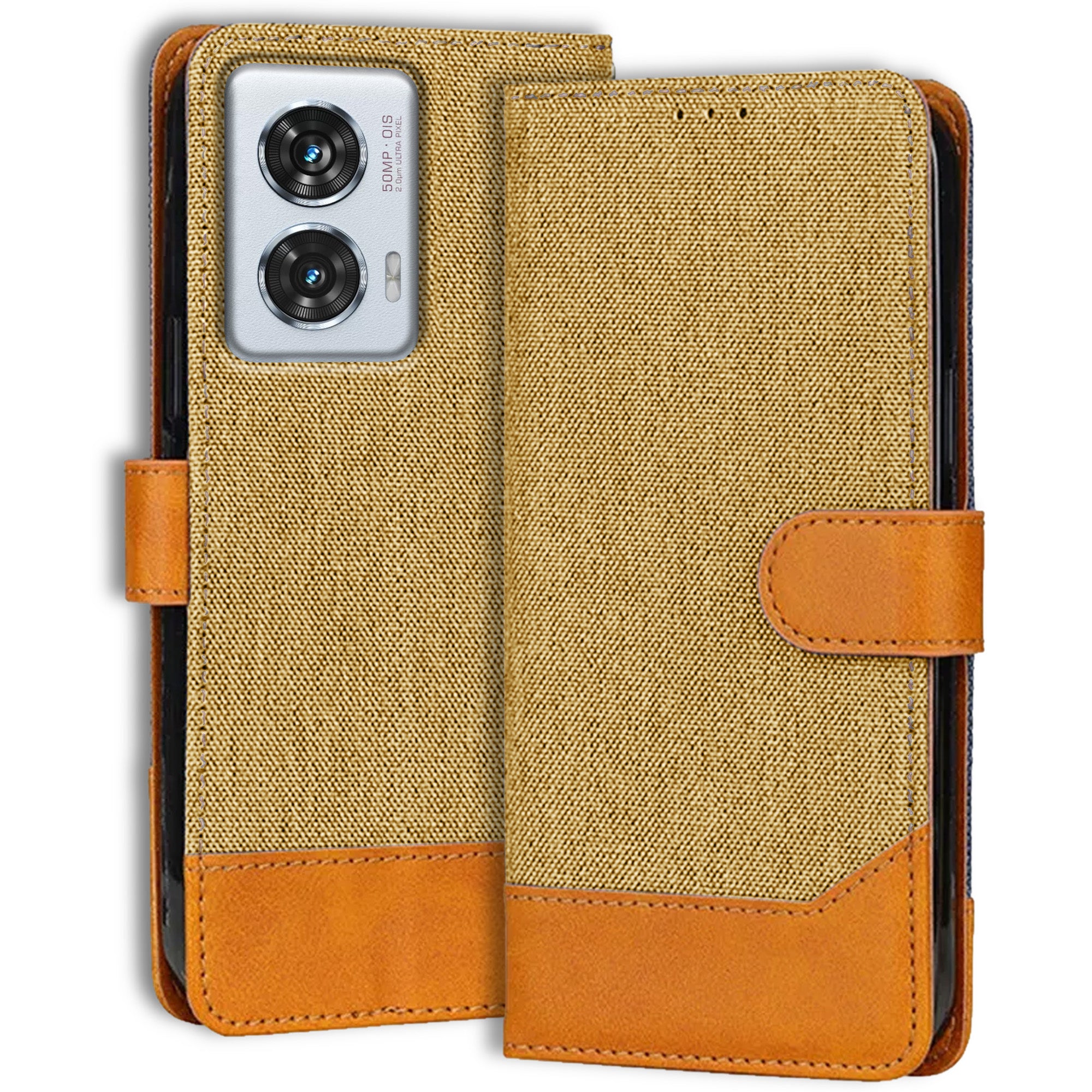 Accesorios Moto Edge 50 Fusion denim flip cover – Light Brown – Image 1 #color_light brown