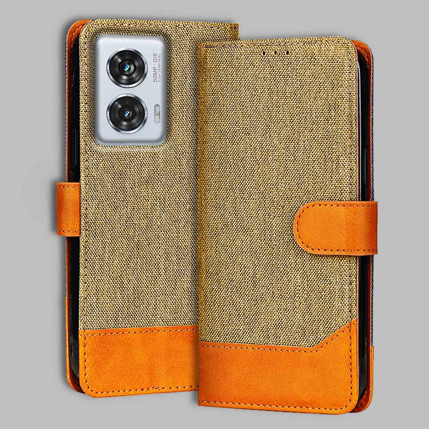 Accesorios Moto Edge 50 Fusion denim flip cover – Light Brown – Image 1 #color_light b