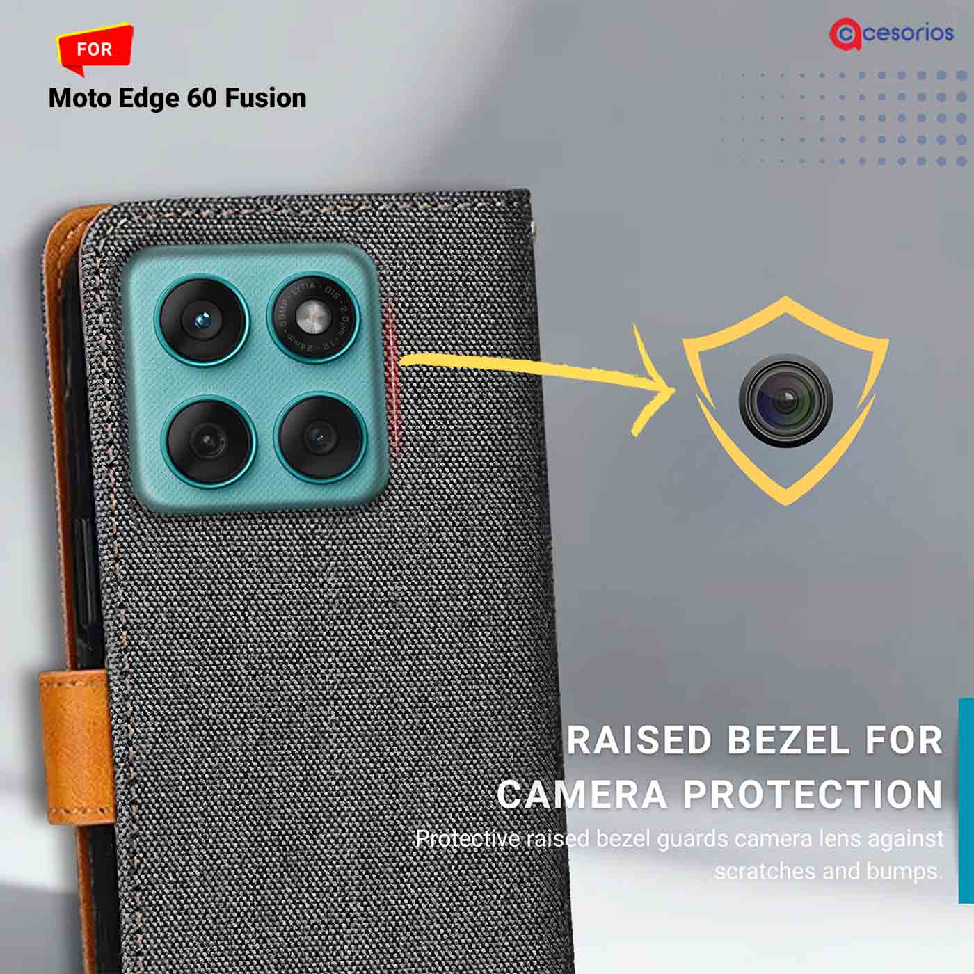 Denim & Leather back panel — Moto Edge 60 Fusion in Grey mobile case
