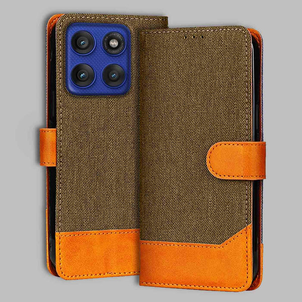Moto Edge 60 Pro 5G Flip Cover — Denim, Walnut Brown after a year of daily use