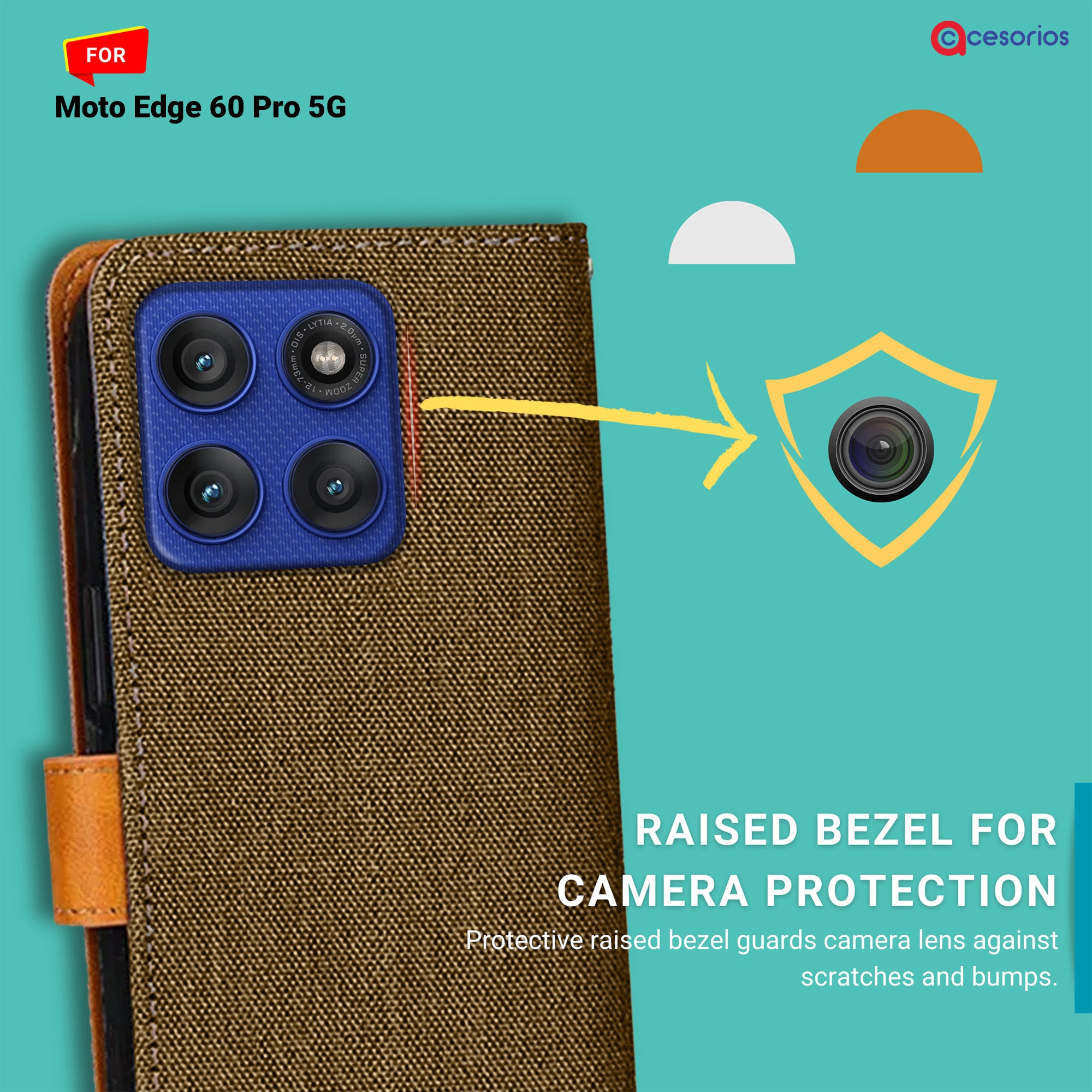 Accesorios Moto Edge 60 Pro 5G denim flip cover – Dark Brown – Image 2 #color_dark brown