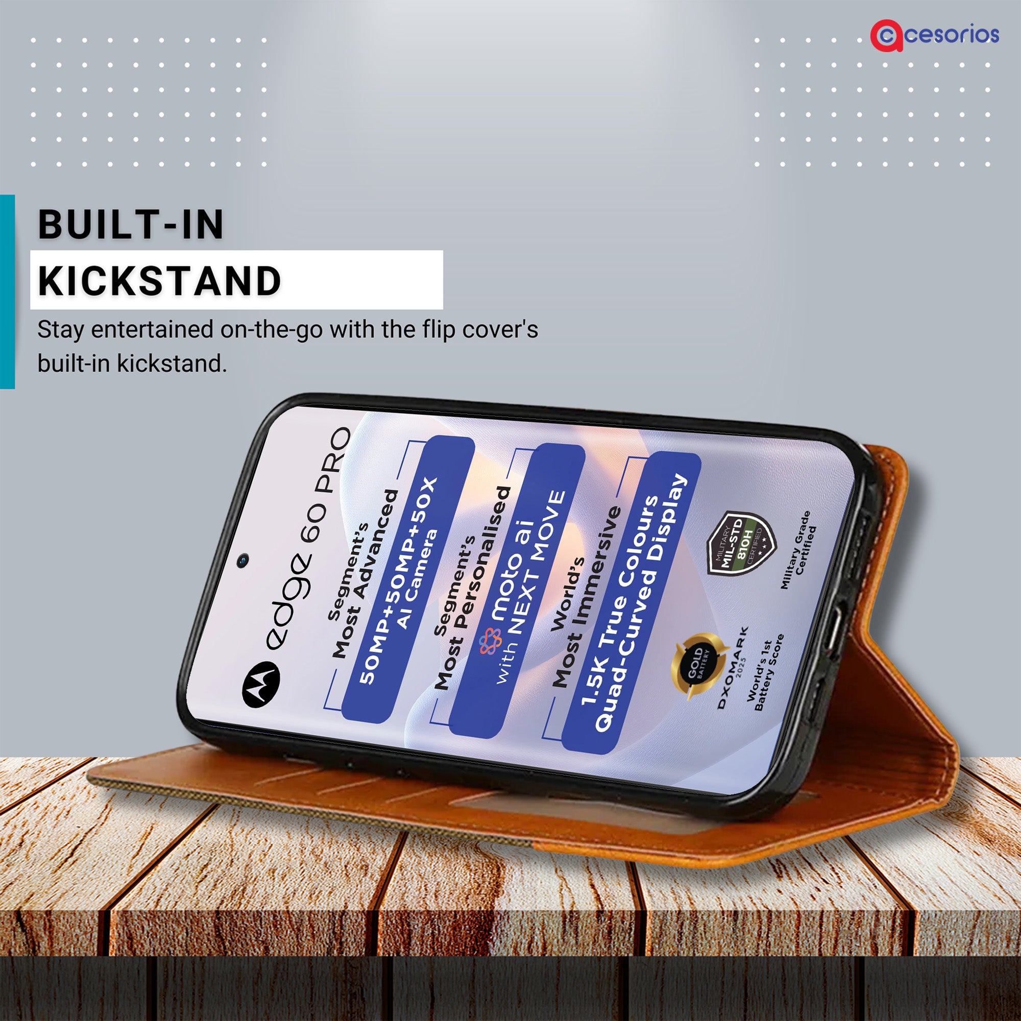 Accesorios Moto Edge 60 Pro 5G denim flip cover – Dark Brown – Image 4 #color_dark brown