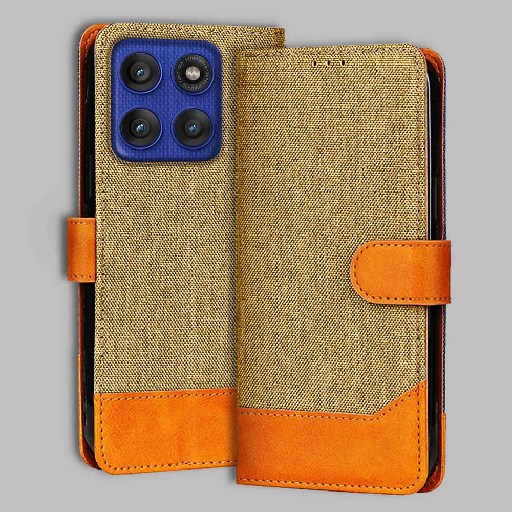 Moto Edge 60 Pro 5G flip cover in Light Brown — front view by Accesorios