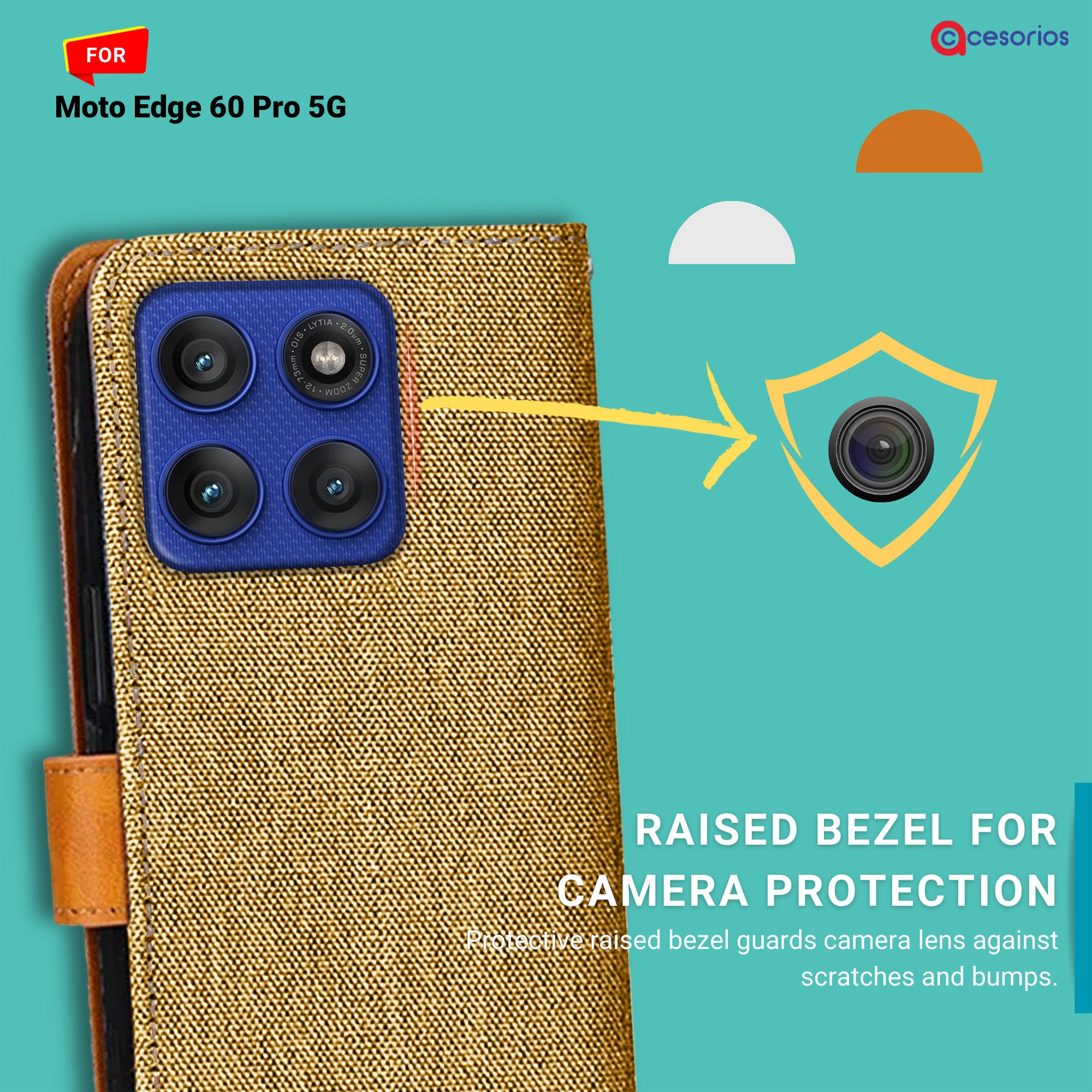 Accesorios Moto Edge 60 Pro 5G denim flip cover – Light Brown – Image 2 #color_light brown