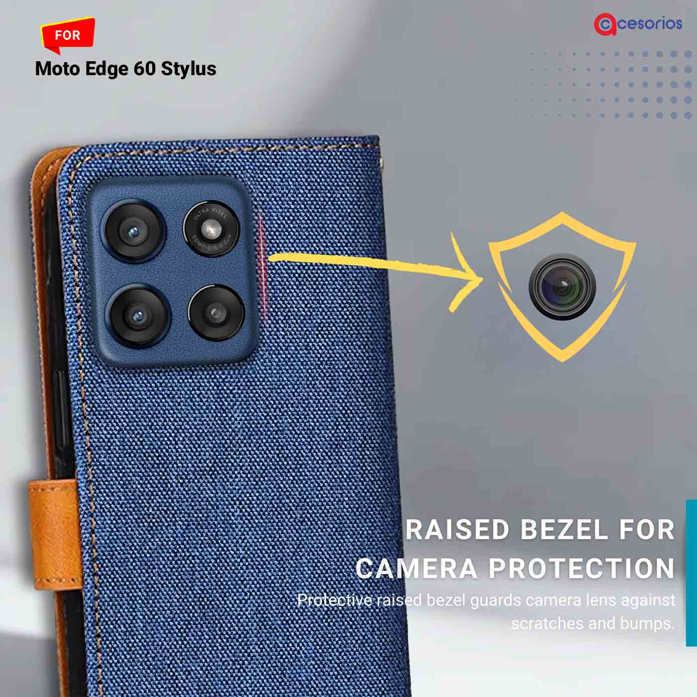 Denim & Leather back panel — Moto Edge 60 Stylus in Blue mobile case