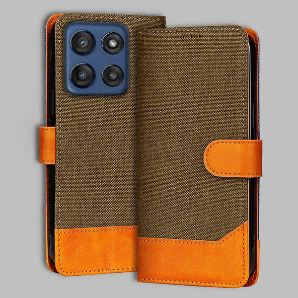Moto Edge 60 Stylus Flip Cover — Denim, Walnut Brown after a year of daily use
