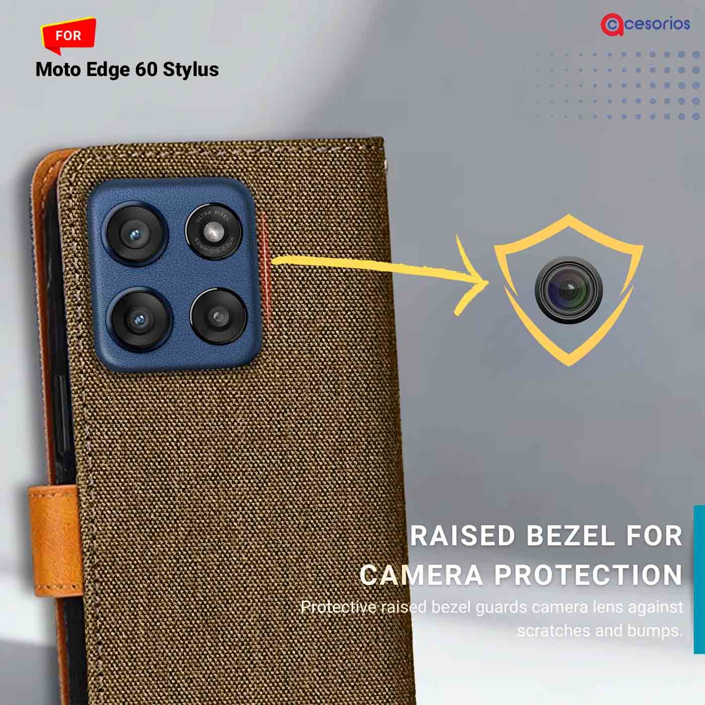 Denim & Leather back panel — Moto Edge 60 Stylus in Dark Brown mobile case