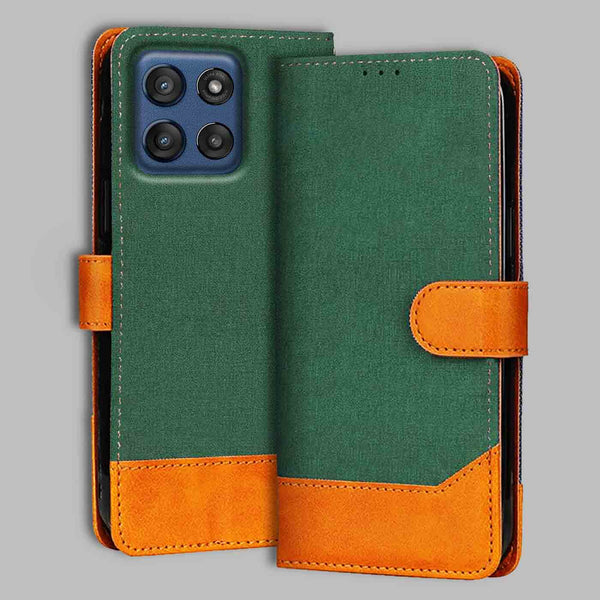 Moto Edge 60 Stylus Flip Cover — Chambray, Forest Green after a year of daily use