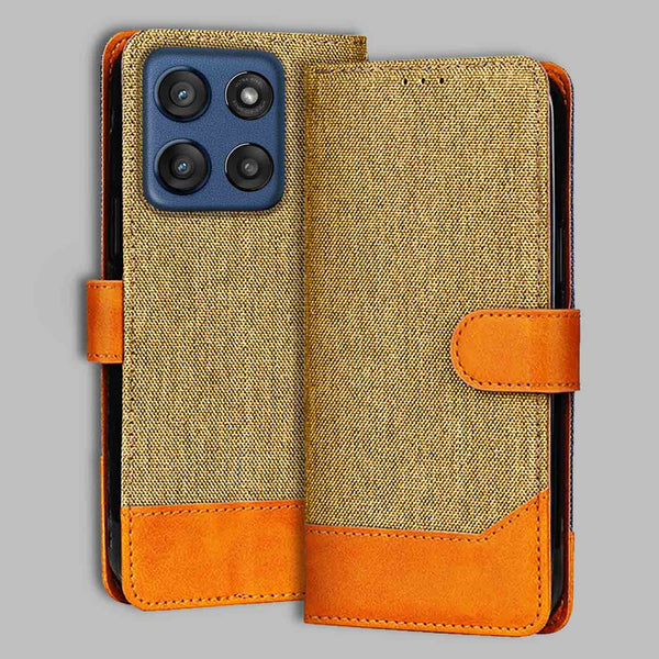 Moto Edge 60 Stylus Flip Cover — Denim, Camel Beige after a year of daily use