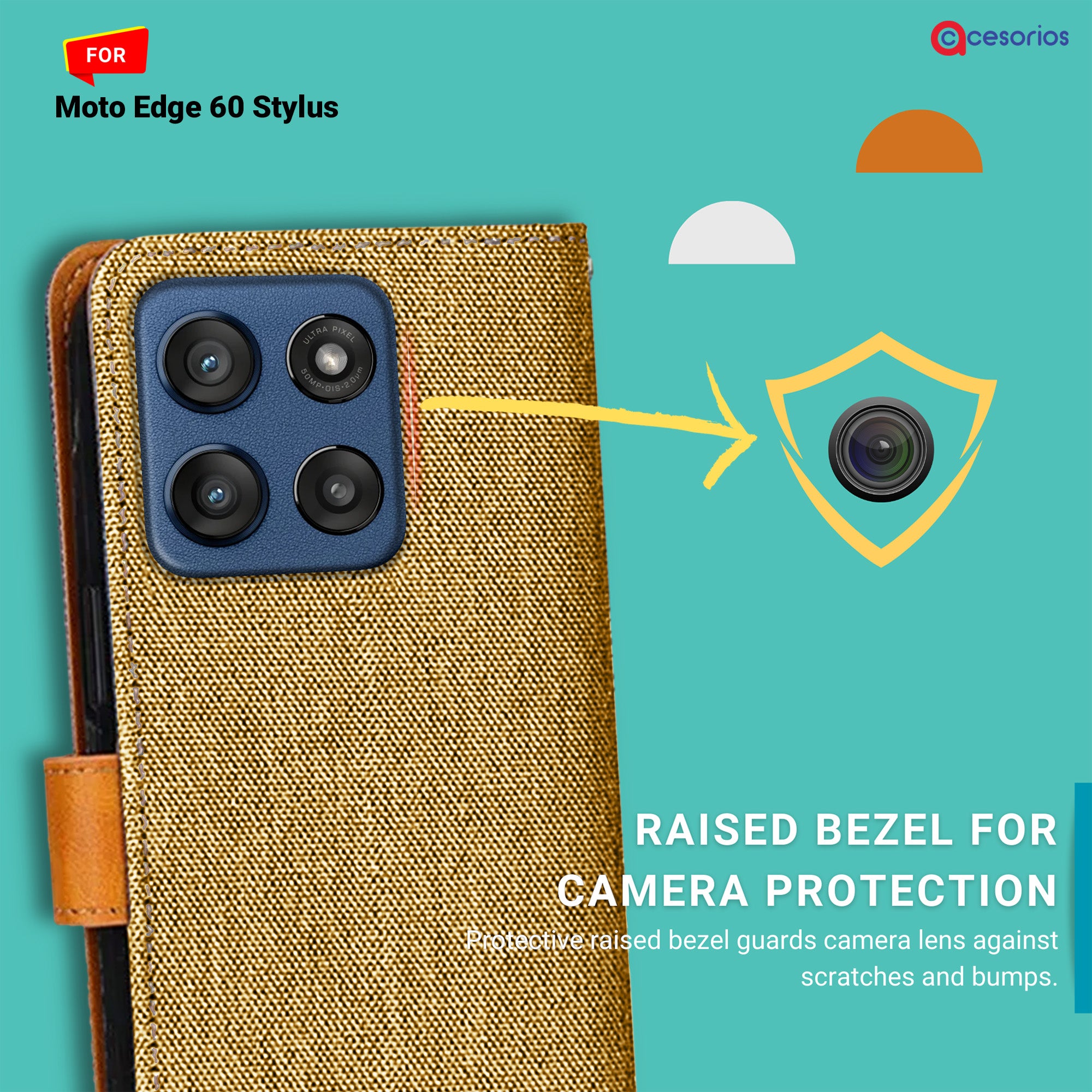 Accesorios Moto Edge 60 Stylus denim flip cover – Light Brown – Image 2 #color_light brown