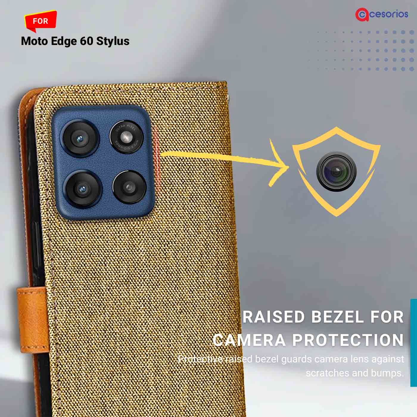 Denim & Leather back panel — Moto Edge 60 Stylus in Light Brown mobile case