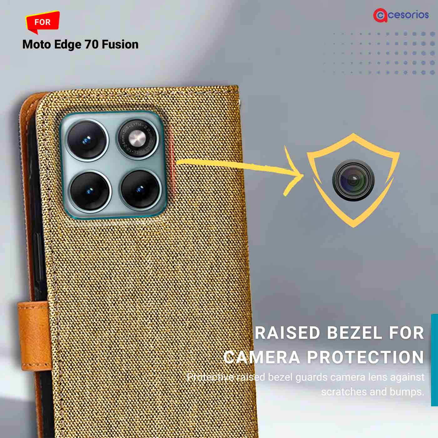 Denim & Leather back panel — Moto Edge 70 Fusion in Light Brown mobile case