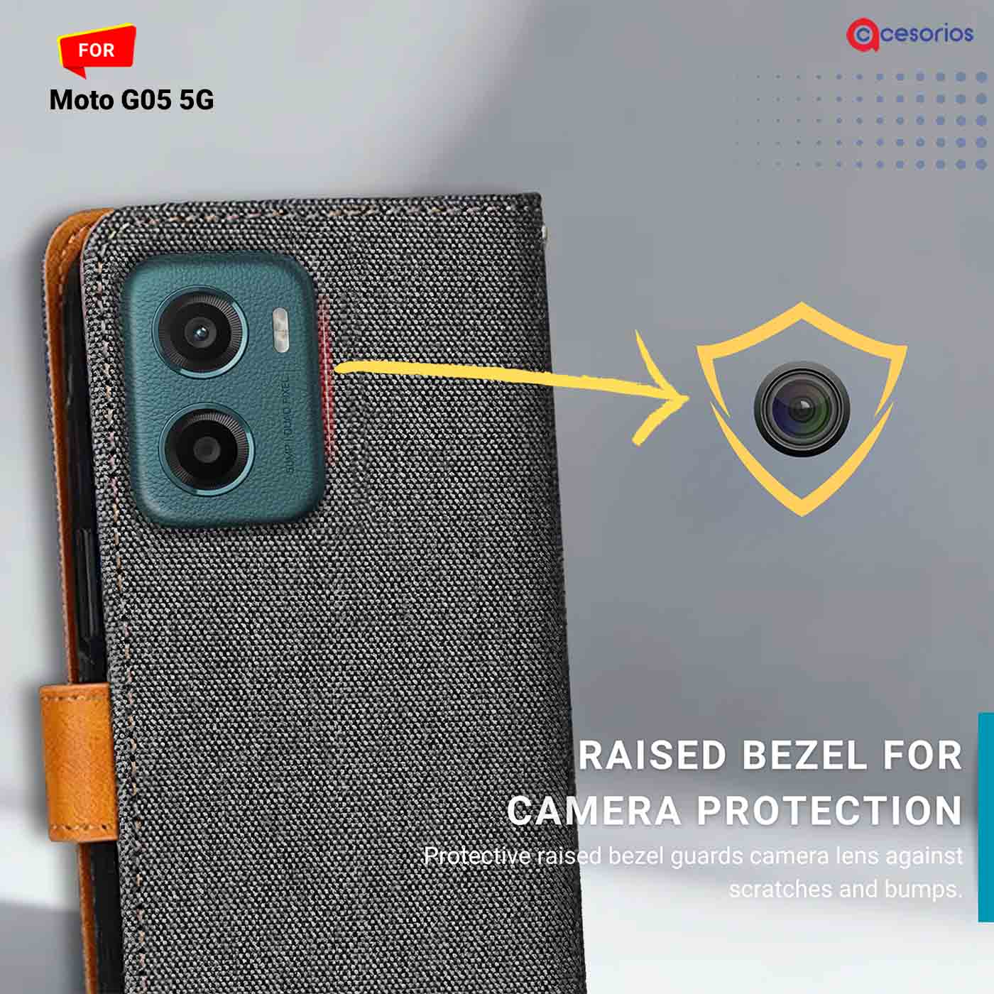 Denim & Leather back panel — Moto G05 5G in Grey mobile case