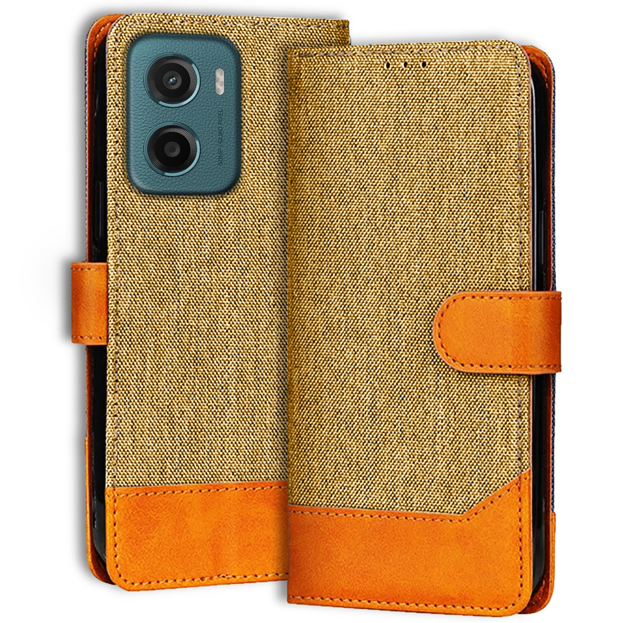 Accesorios Moto G05 5G denim flip cover – Light Brown – Image 1 #color_light brown