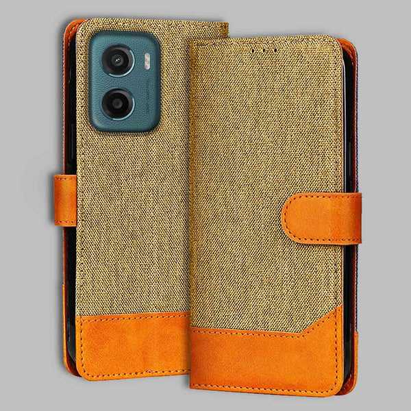 Moto G05 5G Flip Cover — Denim, Camel Beige after a year of daily use