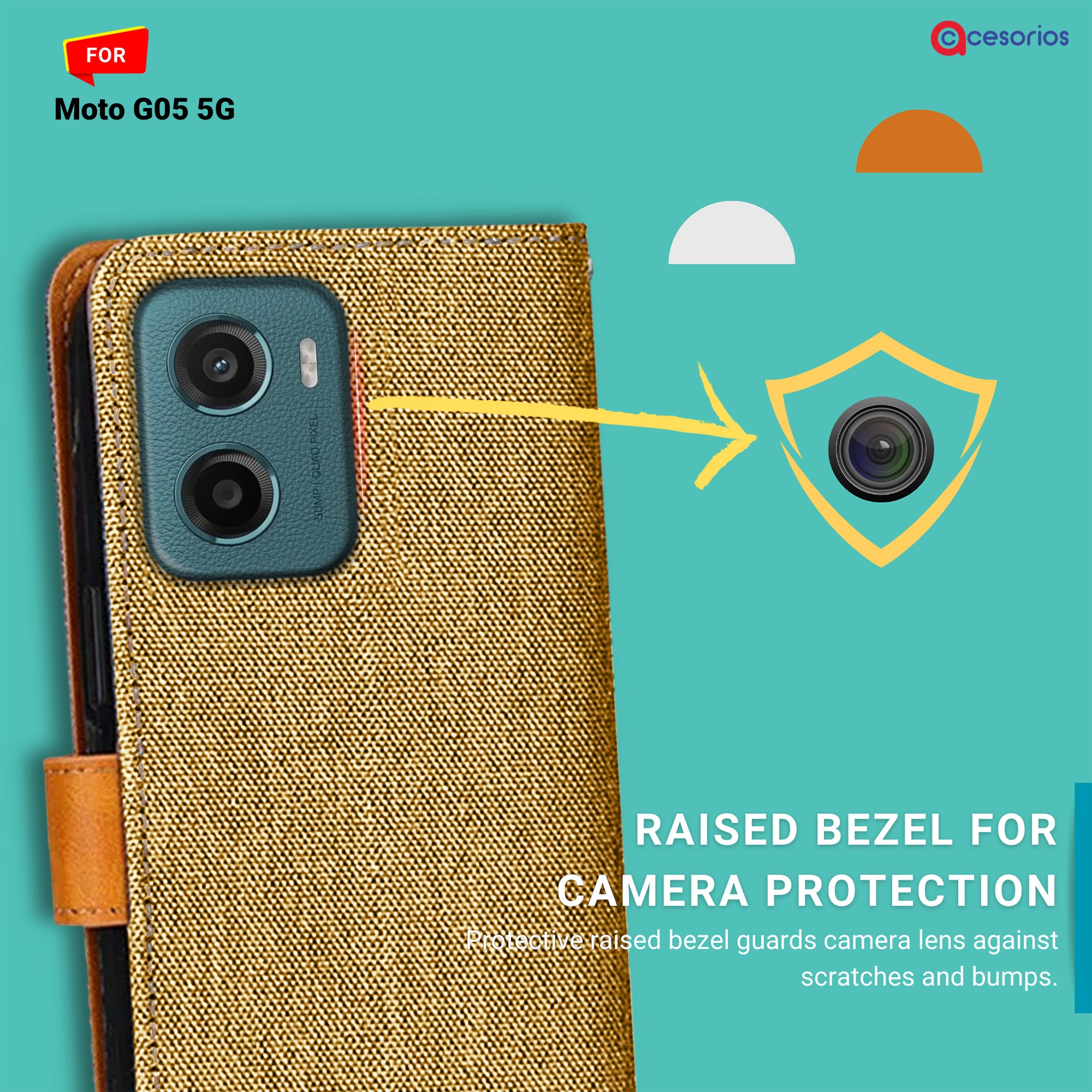 Accesorios Moto G05 5G denim flip cover – Light Brown – Image 2 #color_light brown