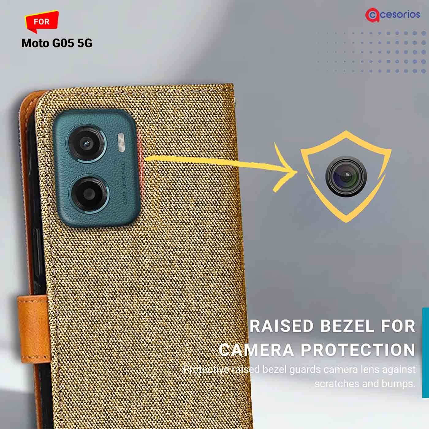 Denim & Leather back panel — Moto G05 5G in Light Brown mobile case