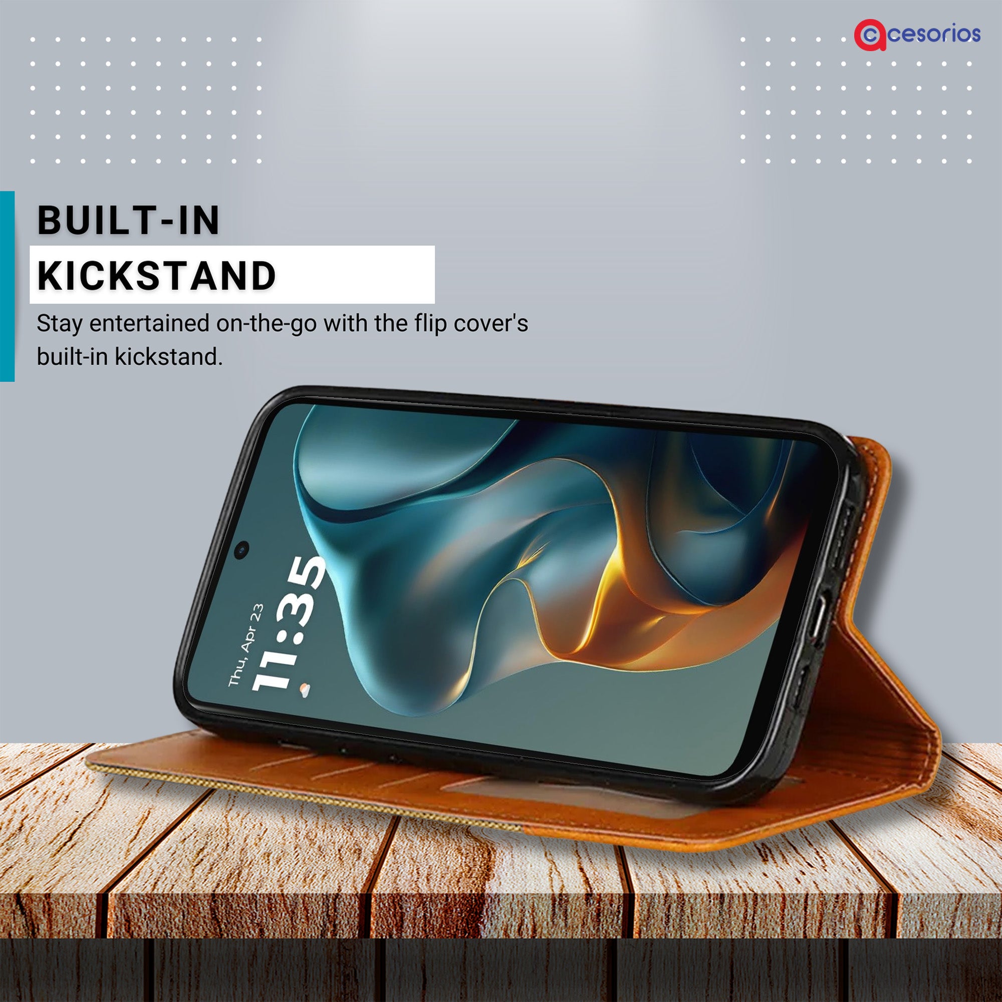 Accesorios Moto G05 5G denim flip cover – Light Brown – Image 4 #color_light brown