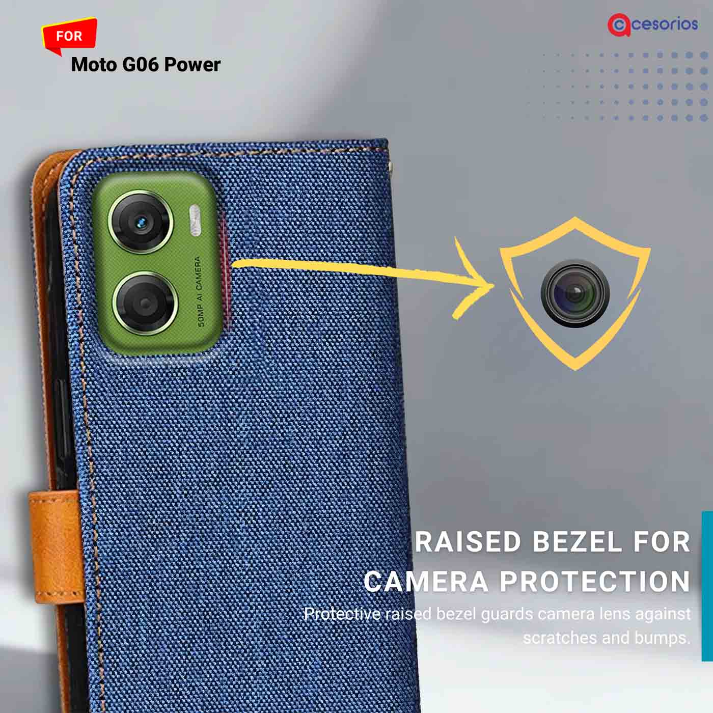 Denim & Leather back panel — Moto G06 Power 5G in Blue mobile case