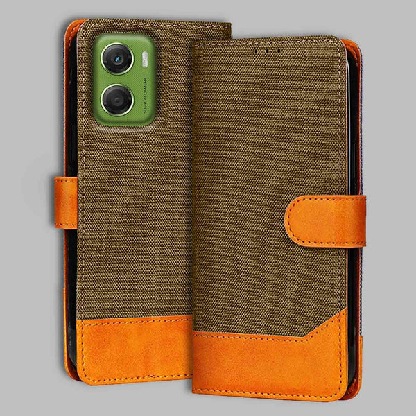 Moto G06 Power 5G Flip Cover — Denim, Walnut Brown after a year of daily use