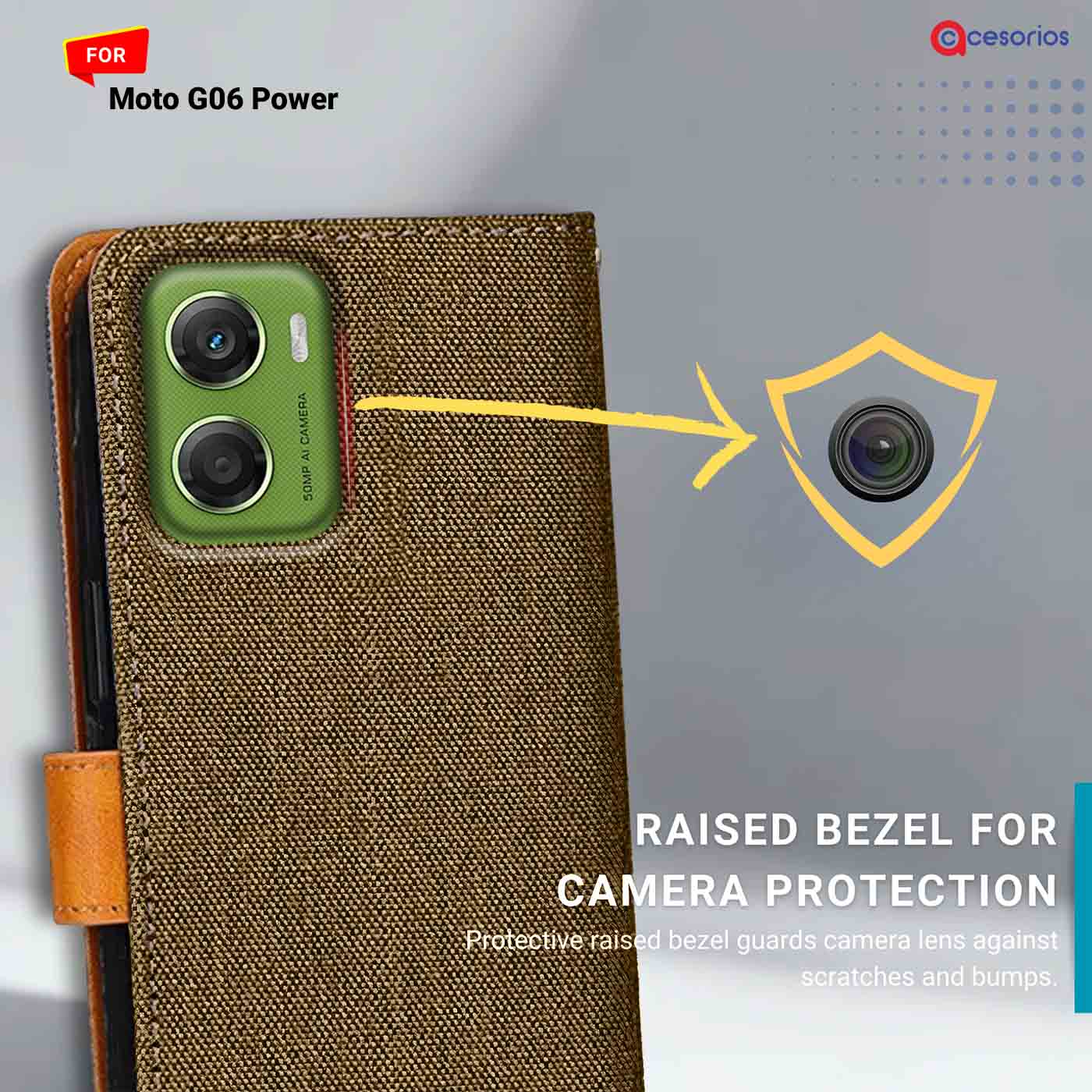 Denim & Leather back panel — Moto G06 Power 5G in Dark Brown mobile case
