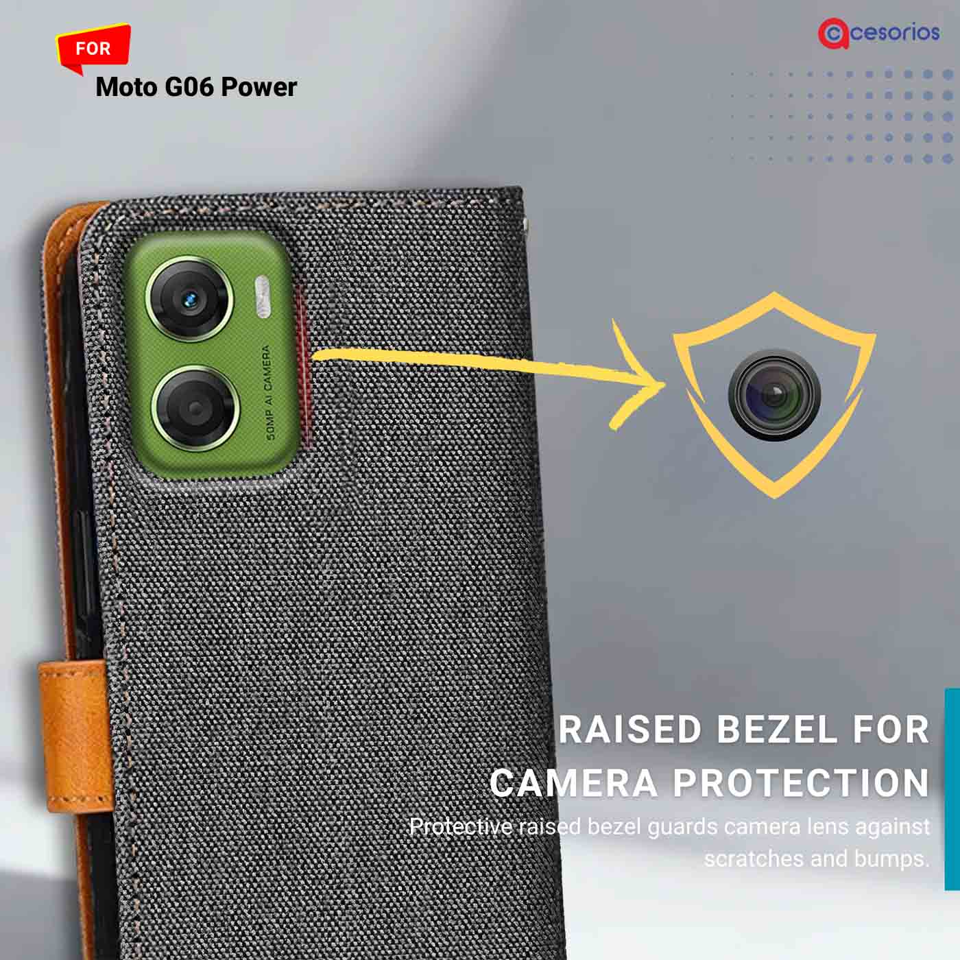Denim & Leather back panel — Moto G06 Power 5G in Grey mobile case