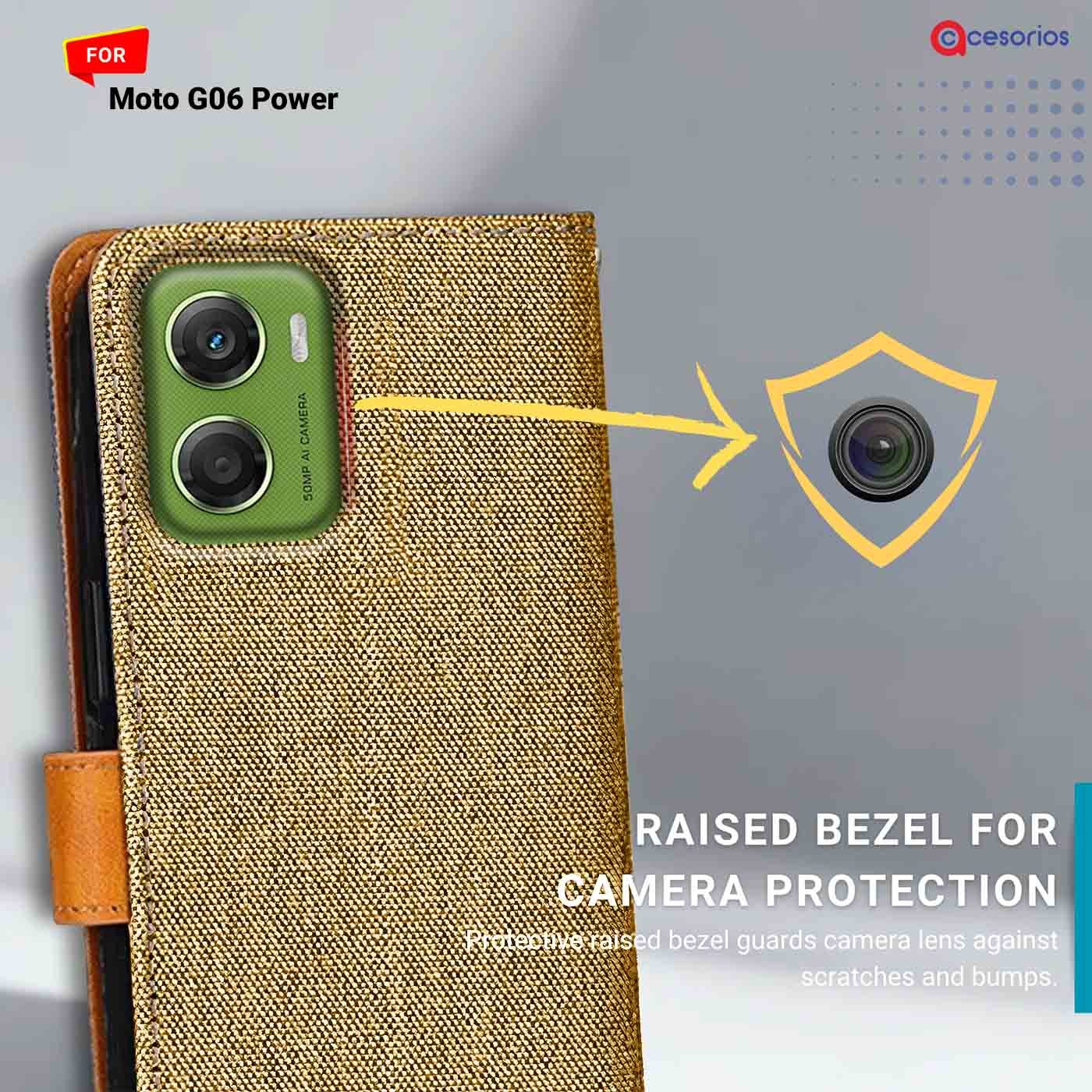 Denim & Leather back panel — Moto G06 Power 5G in Light Brown mobile case