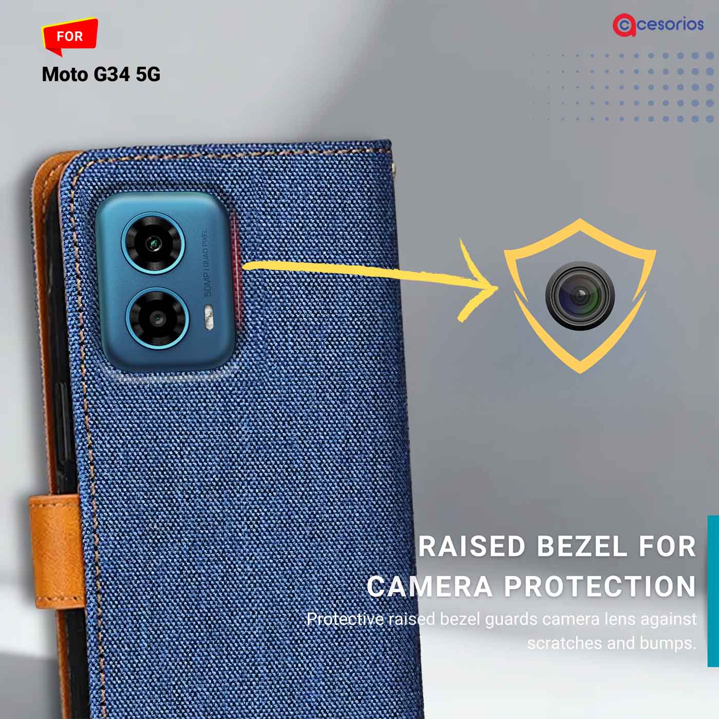 Denim & Leather back panel — Moto G34 5G in Blue mobile case