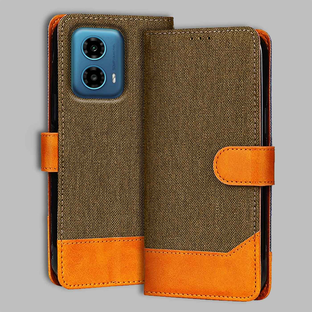 Moto G34 5G flip cover in Dark Brown — front view by Accesorios