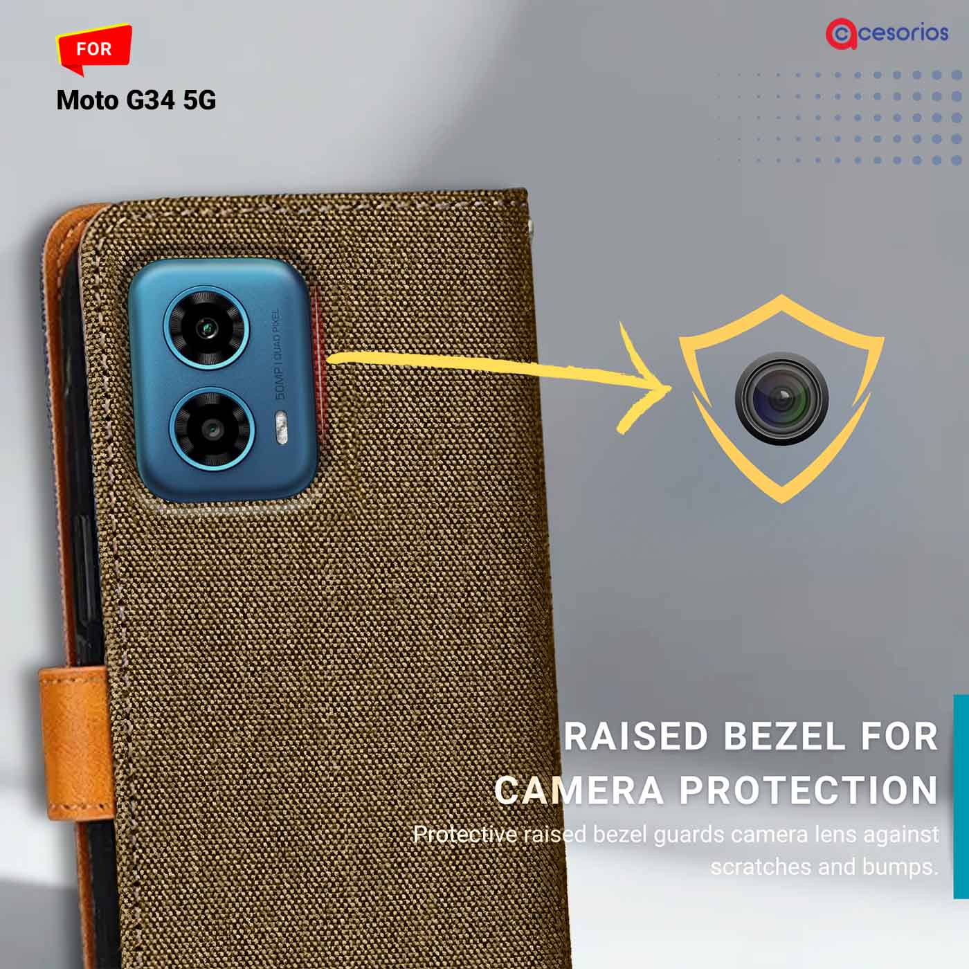 Denim & Leather back panel — Moto G34 5G in Dark Brown mobile case