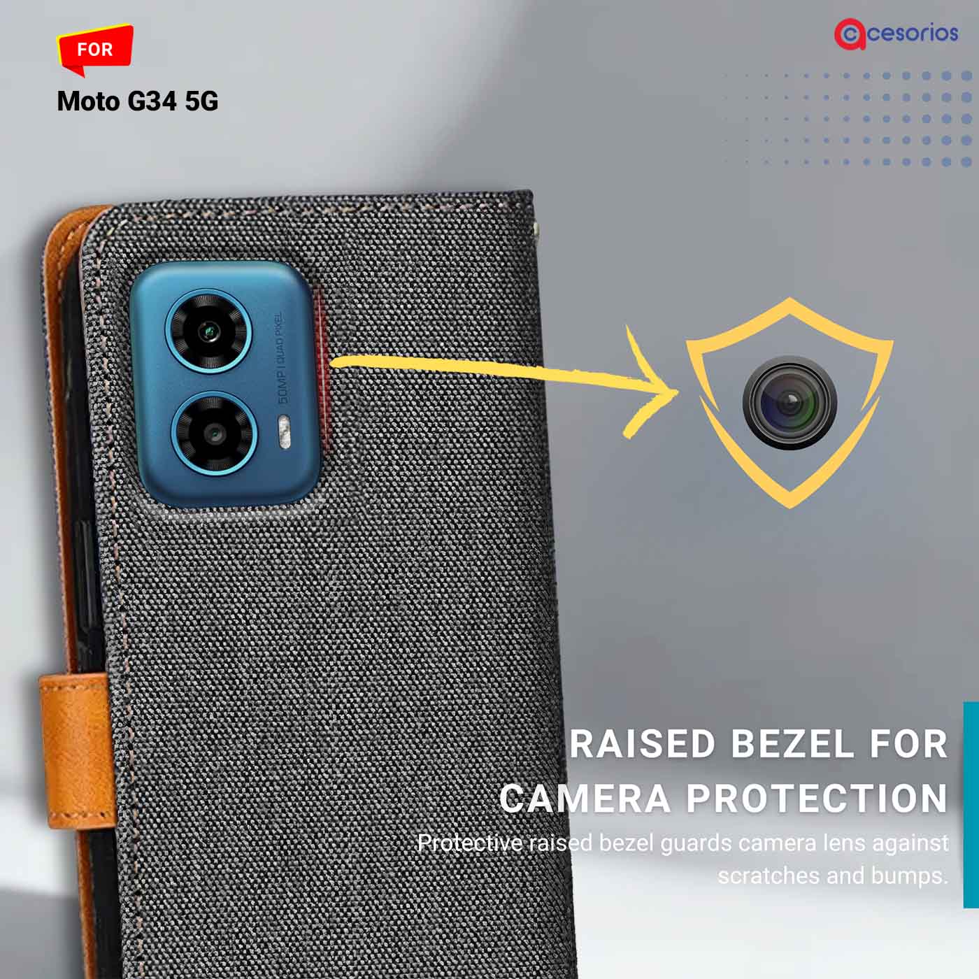 Denim & Leather back panel — Moto G34 5G in Grey mobile case