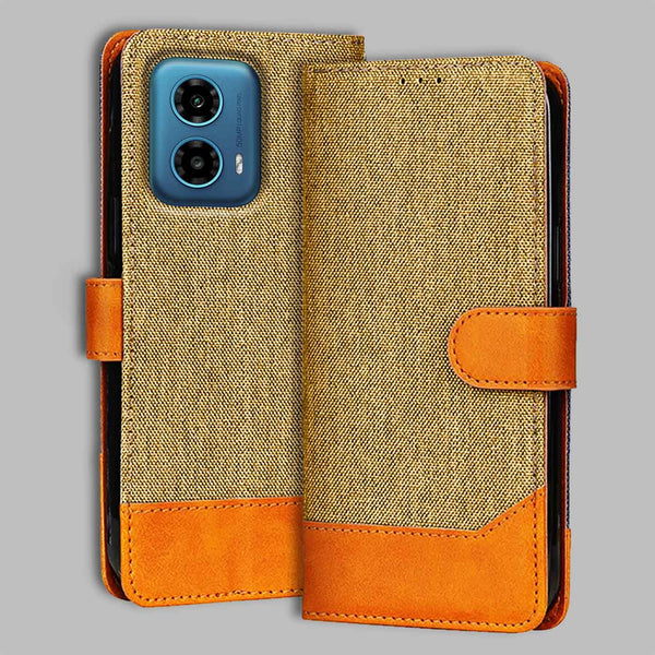 Moto G34 5G Flip Cover — Denim, Camel Beige after a year of daily use