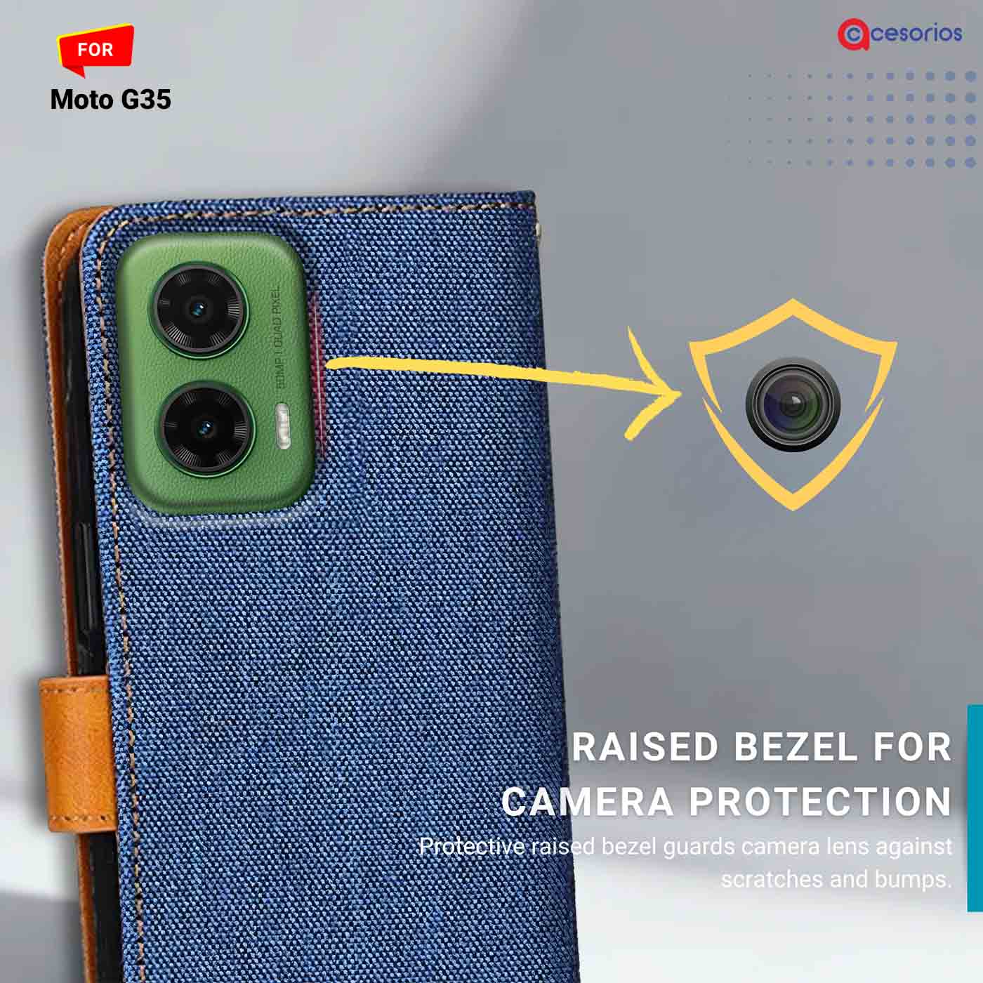 Denim & Leather back panel — Moto G35 5G in Blue mobile case
