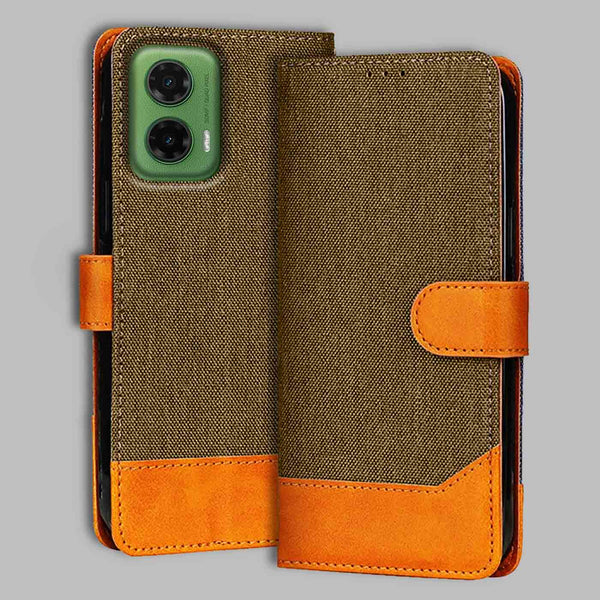 Moto G35 5G Flip Cover — Denim, Walnut Brown after a year of daily use