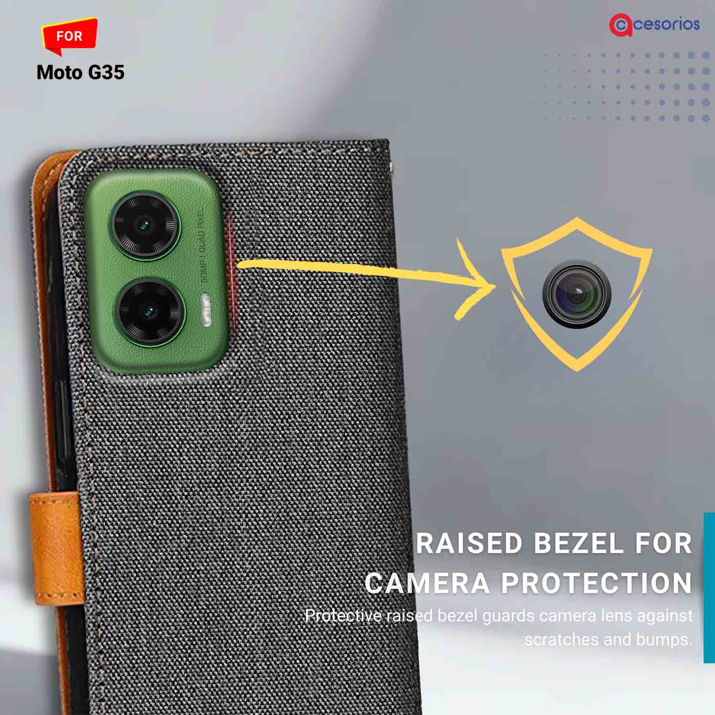 Denim & Leather back panel — Moto G35 5G in Grey mobile case