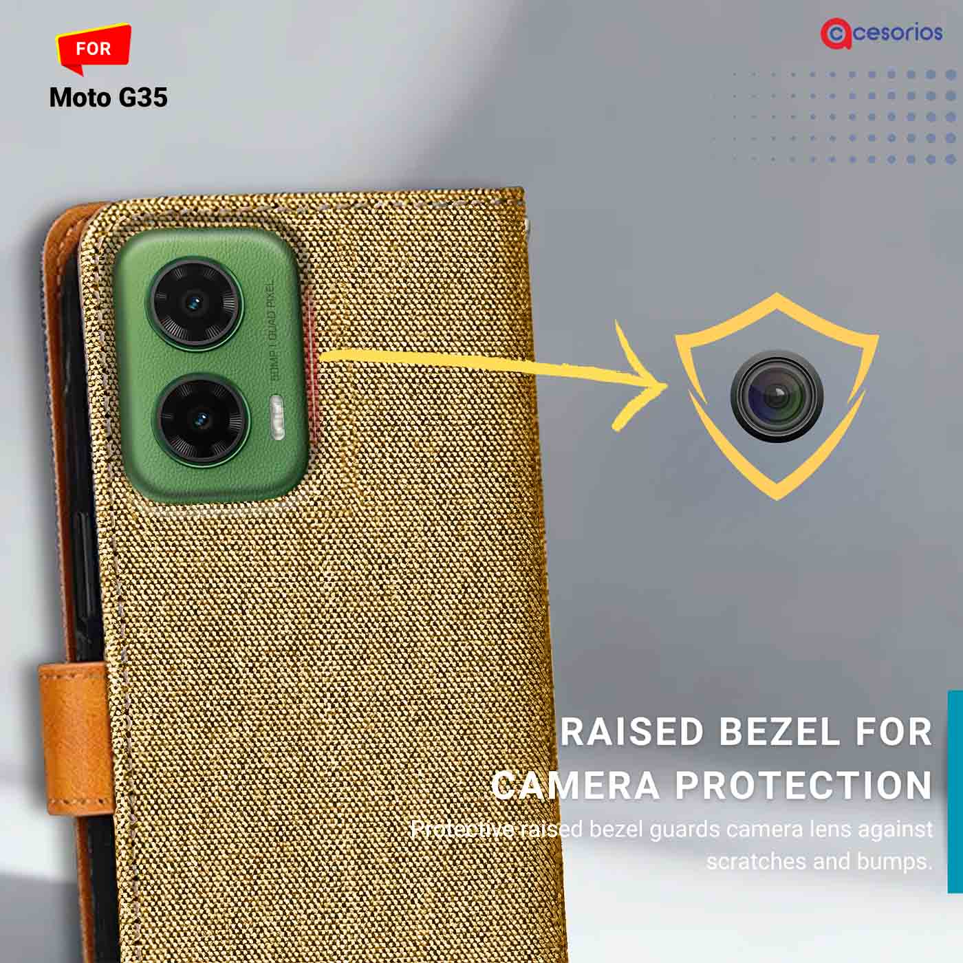 Denim & Leather back panel — Moto G35 5G in Light Brown mobile case