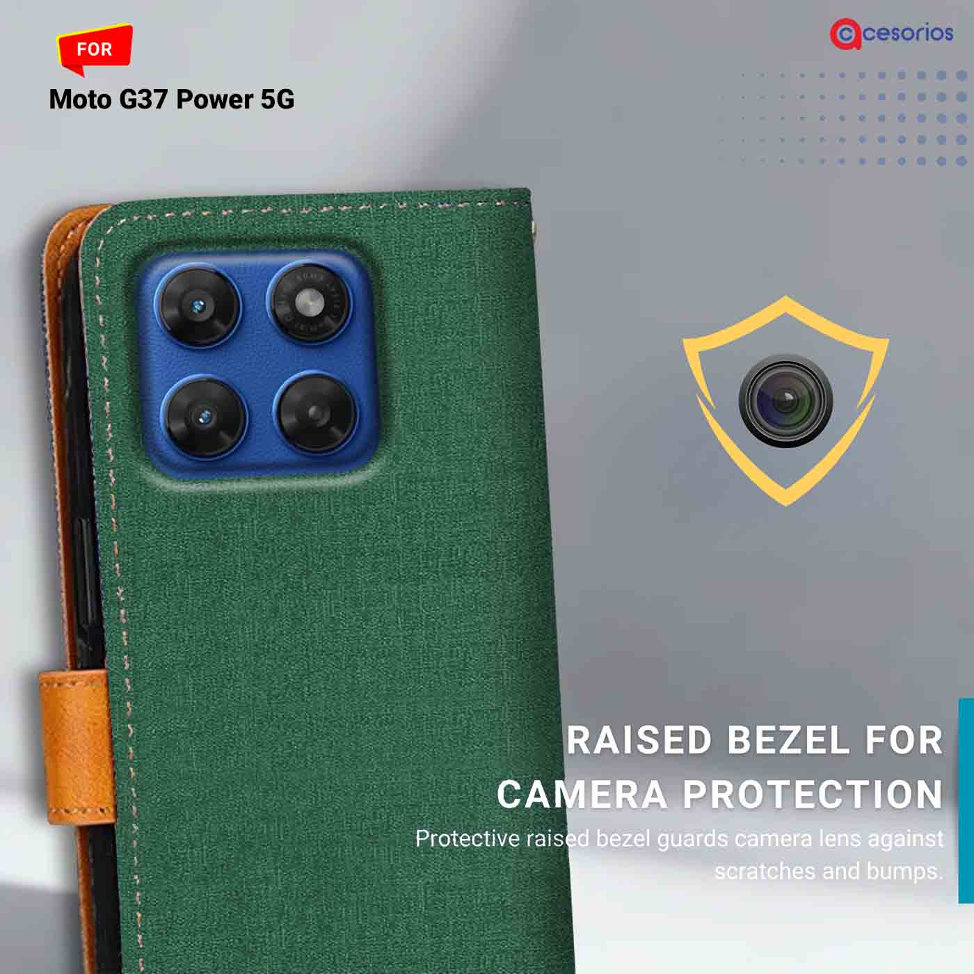 Denim & Leather back panel — Moto G37 Power 5G in Forest Green mobile case