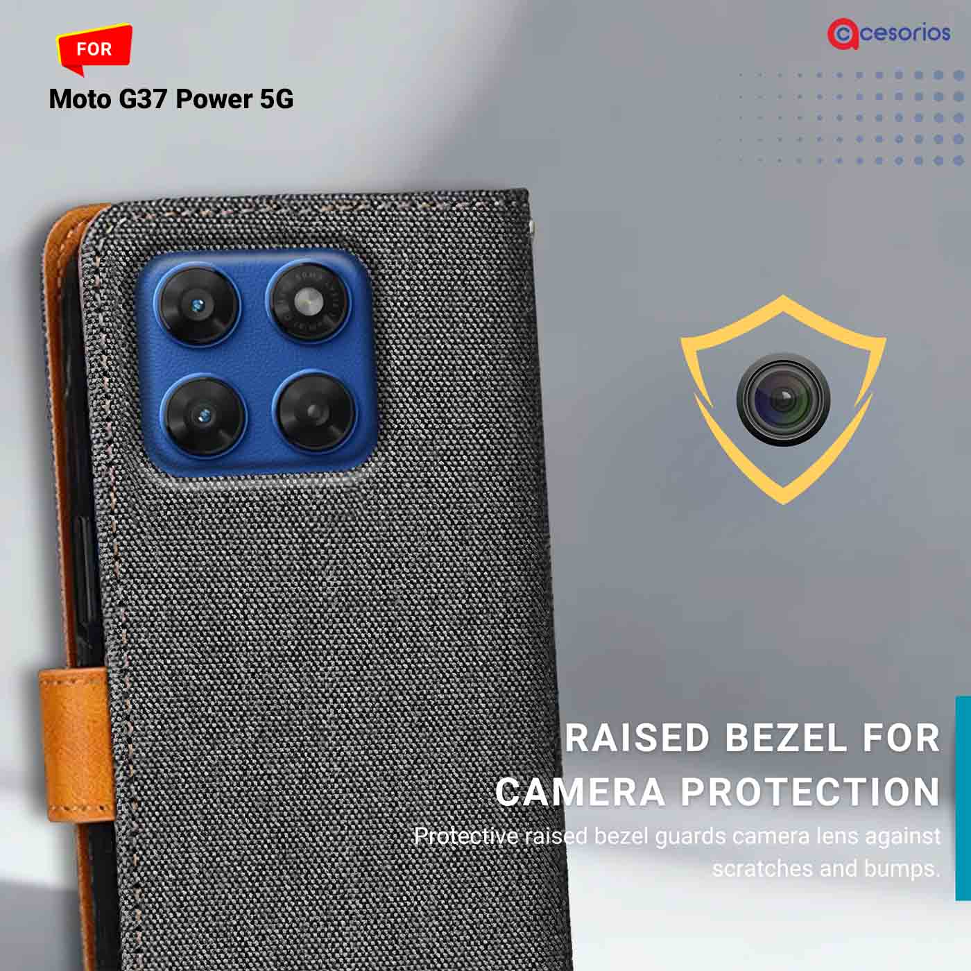 Denim & Leather back panel — Moto G37 Power 5G in Grey mobile case