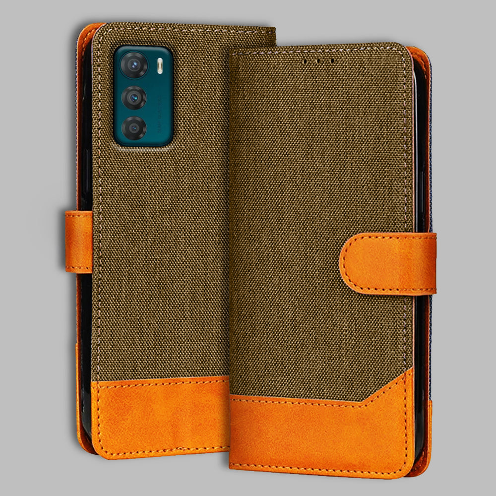 Moto G42 5G flip cover in Dark Brown — front view by Accesorios