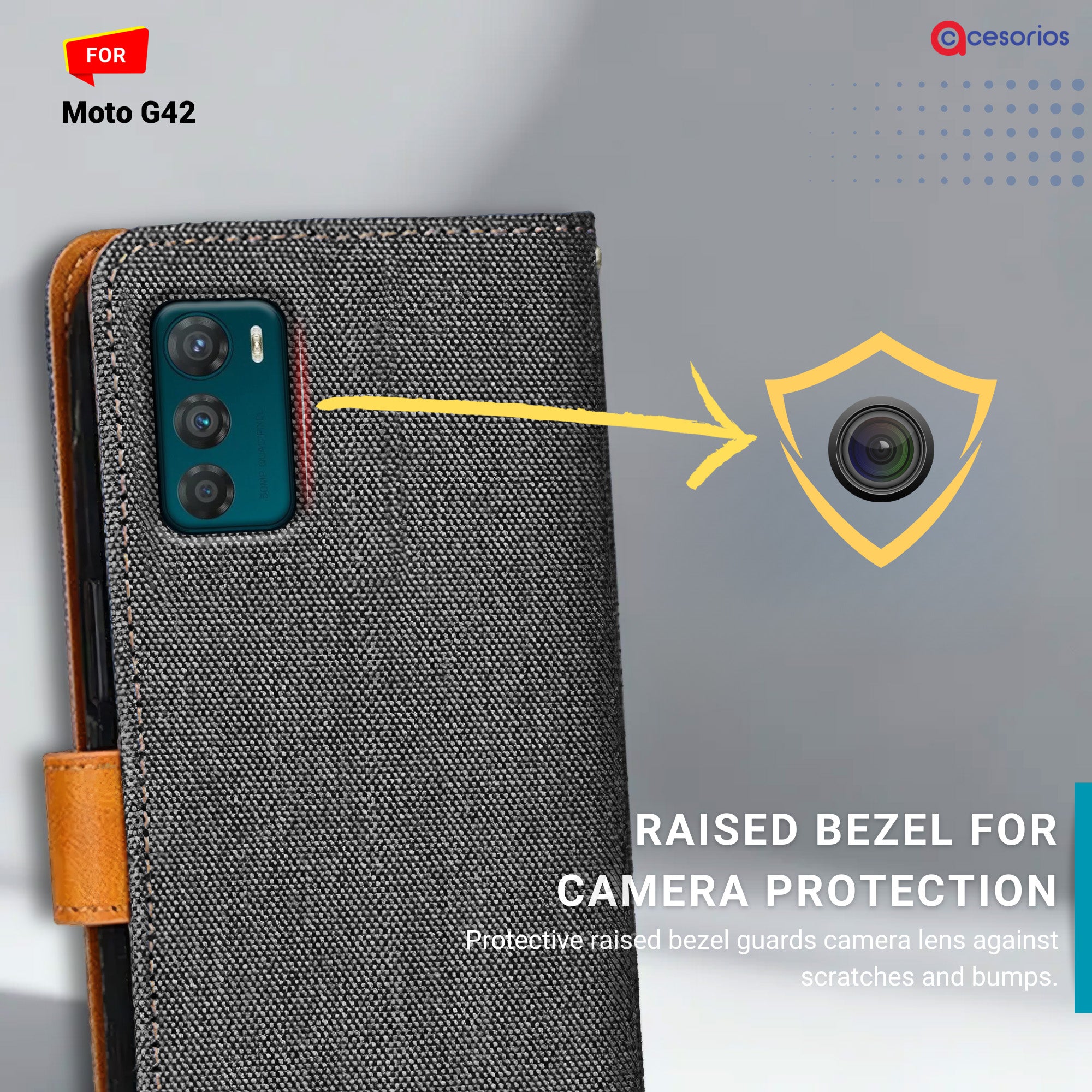 Denim & Leather back panel — Moto G42 5G in Grey mobile case