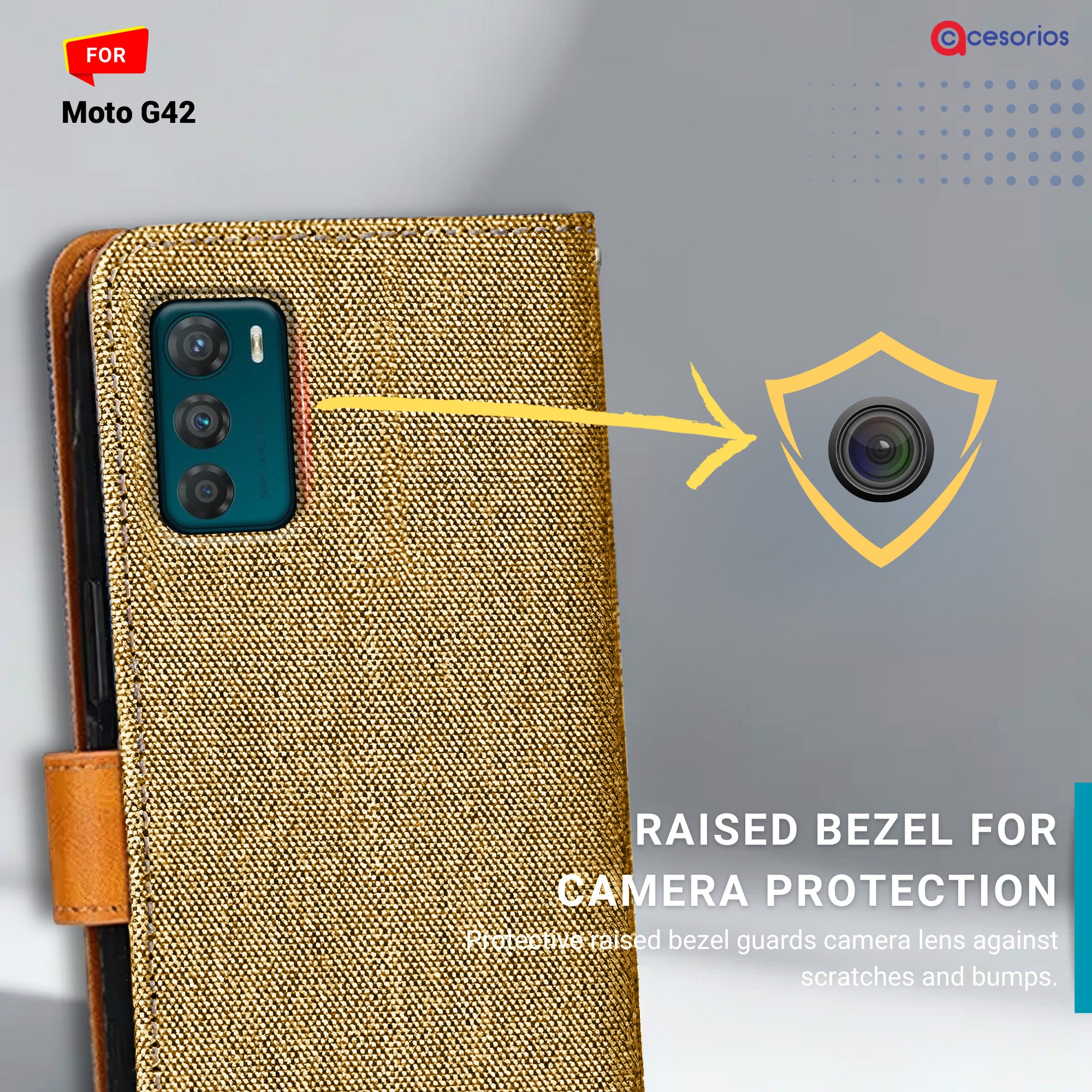 Denim & Leather back panel — Moto G42 5G in Light Brown mobile case