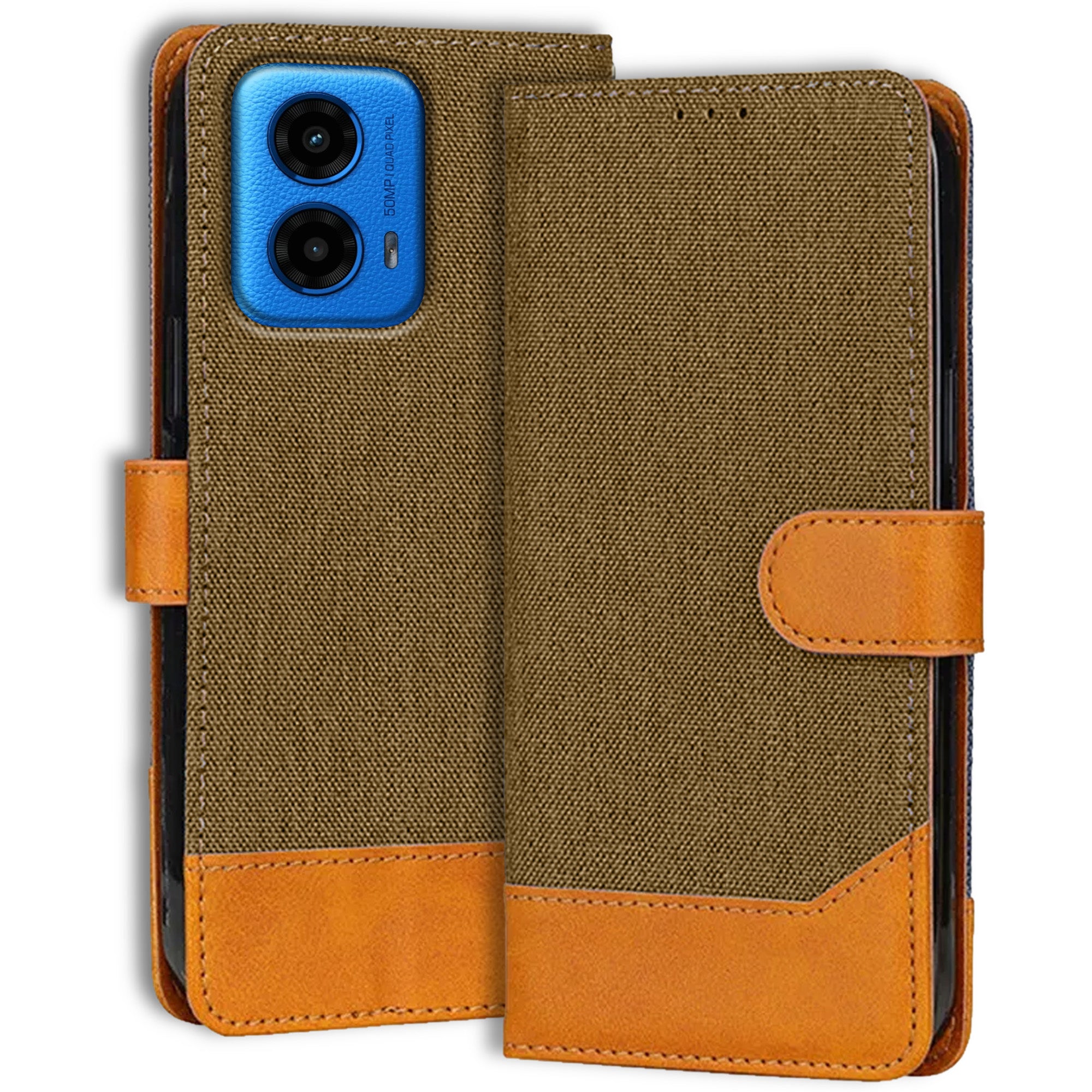 Accesorios Moto G45 5G denim flip cover – Dark Brown – Image 1 #color_dark brown