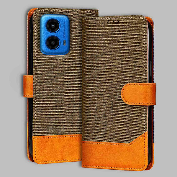 Moto G45 5G Flip Cover — Denim, Walnut Brown after a year of daily use