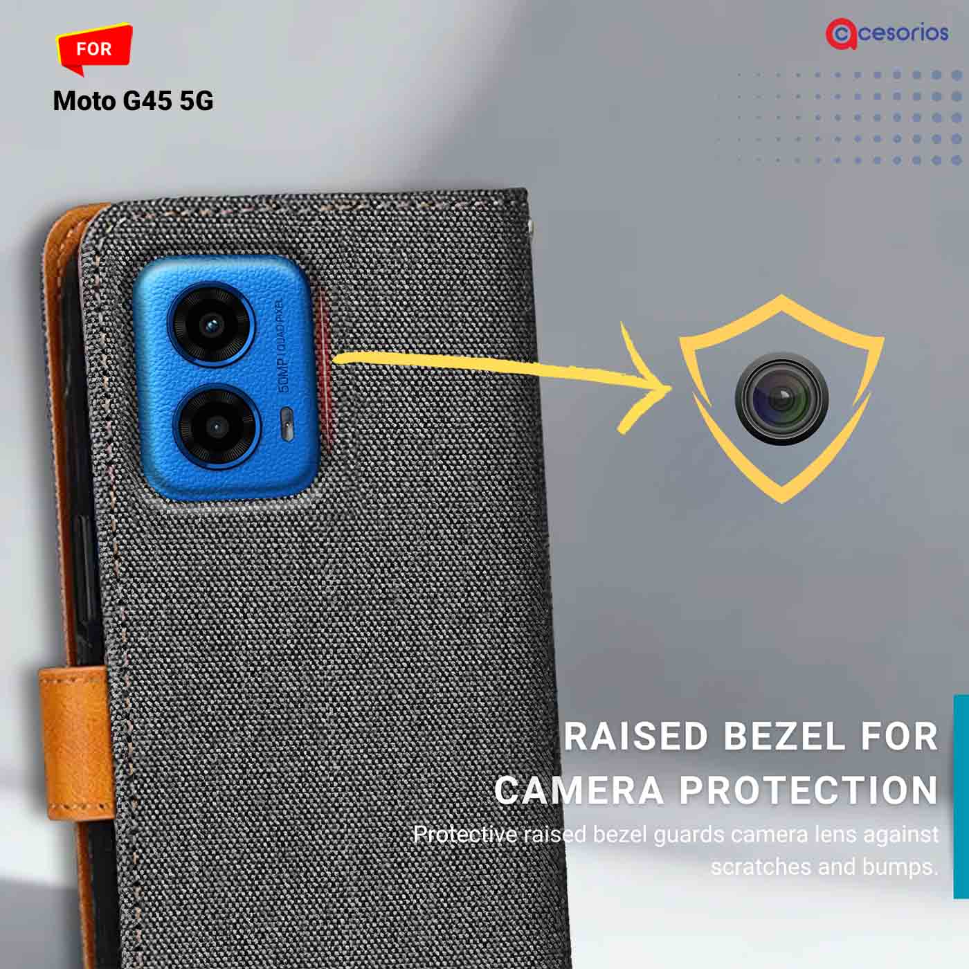 Denim & Leather back panel — Moto G45 5G in Grey mobile case